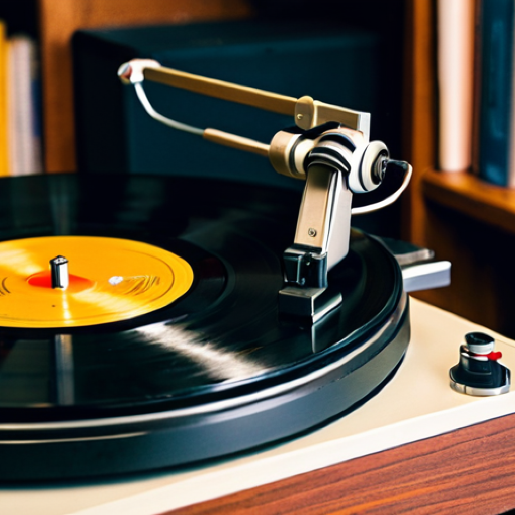 느림의 테크놀로지와 음악 문화 - Vinyl Record Player**

"Close-up of a vintage turntable playing a vinyl record. The album art is vis...