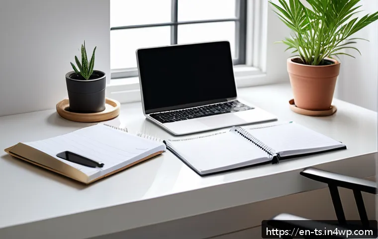 느림의 테크놀로지와 새로운 소비 패턴 - A serene modern workspace bathed in natural sunlight, featuring a minimalist desk with a sleek smart...